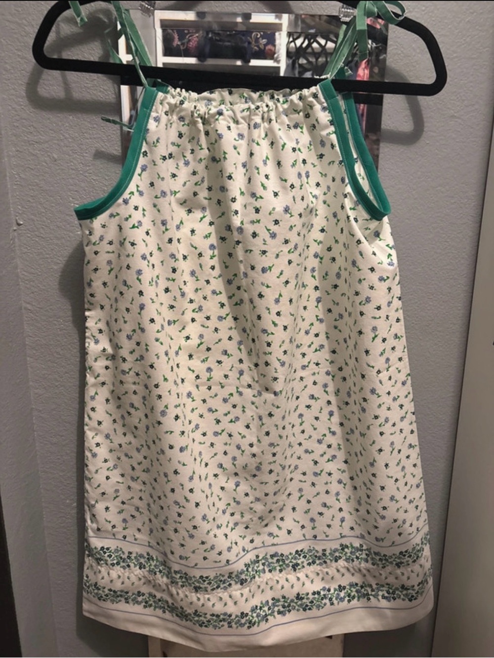 Cream Floral Sundress with Green Trim